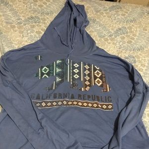 Blue California Republic Sweater with hood.